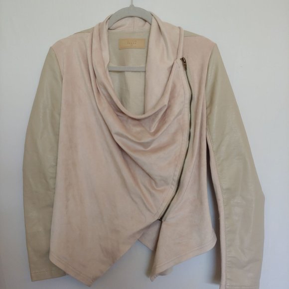BlankNYC tan faux suede/faux leataher a-symmetrical zip jacket Medium - Picture 1 of 15